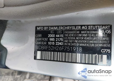 2006 Mercedes-Benz C 230 Sport z USA, uszkodzony, nr VIN WDBRF52H26F751918